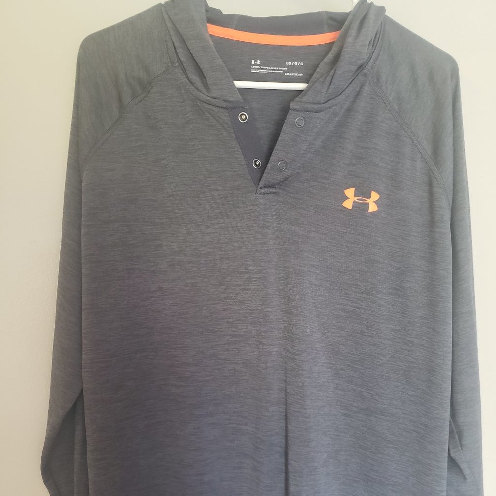 Men's  Gray/Orange Loose Heat Gear Hooded Under Armour Shirt